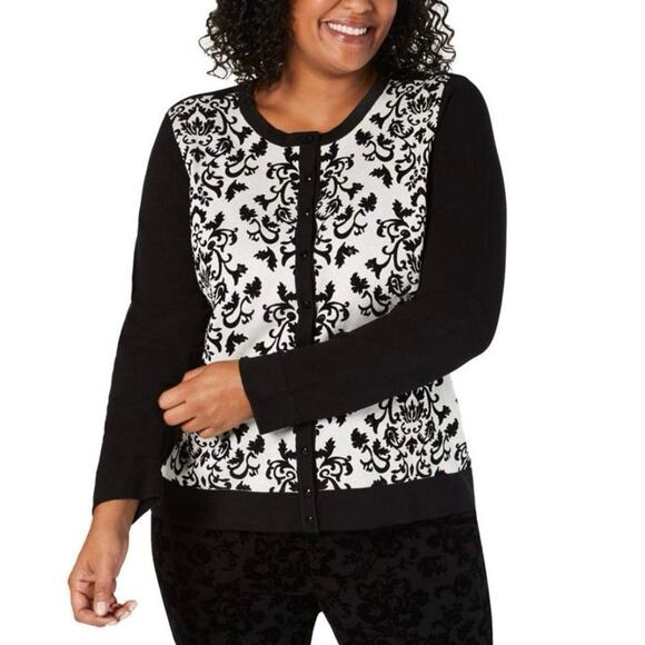 Charter Club Women’s Metallic Print Burnout Velvet Button Up Cardigan Size L - Picture 9 of 9